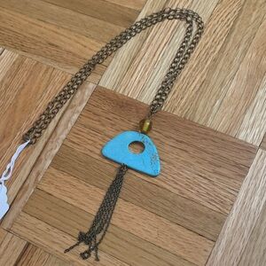 18” Turquoise Pendant Necklace w/ Metal Chain Tassel